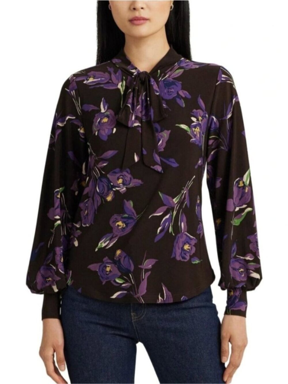 Lauren Ralph Lauren Floral Tie Neck Blouse